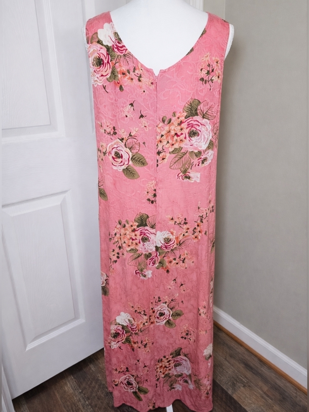 Vintage 90s Y2K K Studio Pink Rose Floral Maxi Dress Sleeveless Boho Romantic - Picture 5 of 9